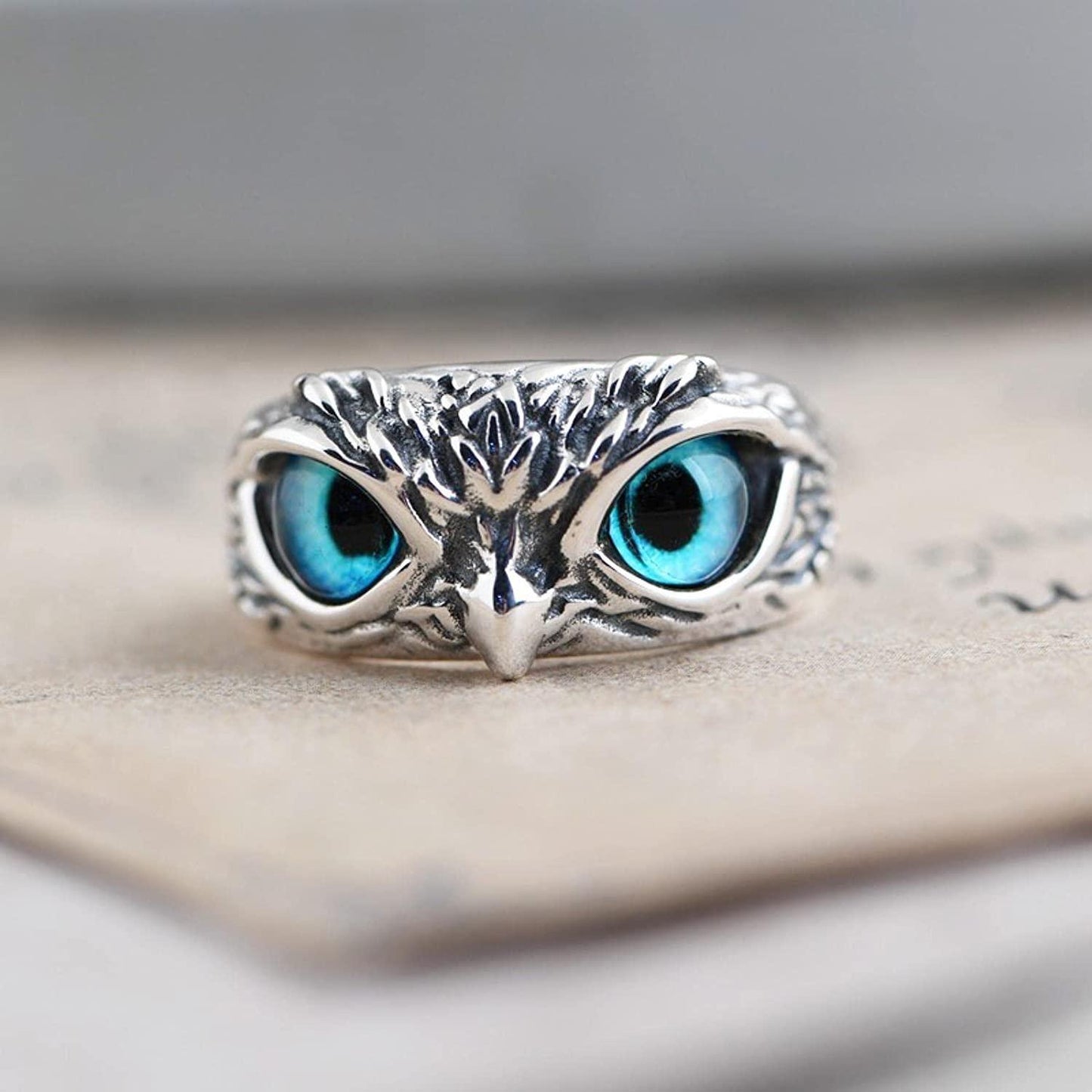 Blue Aura Owl Ring