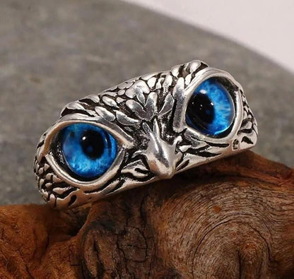 Blue Aura Owl Ring