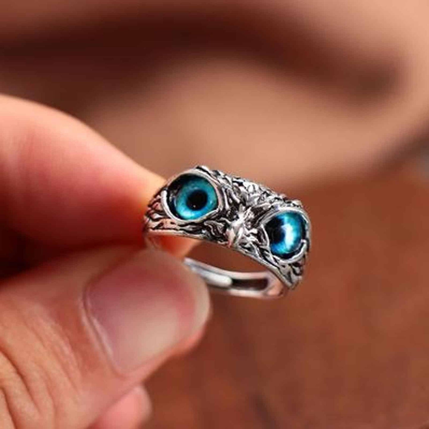 Blue Aura Owl Ring