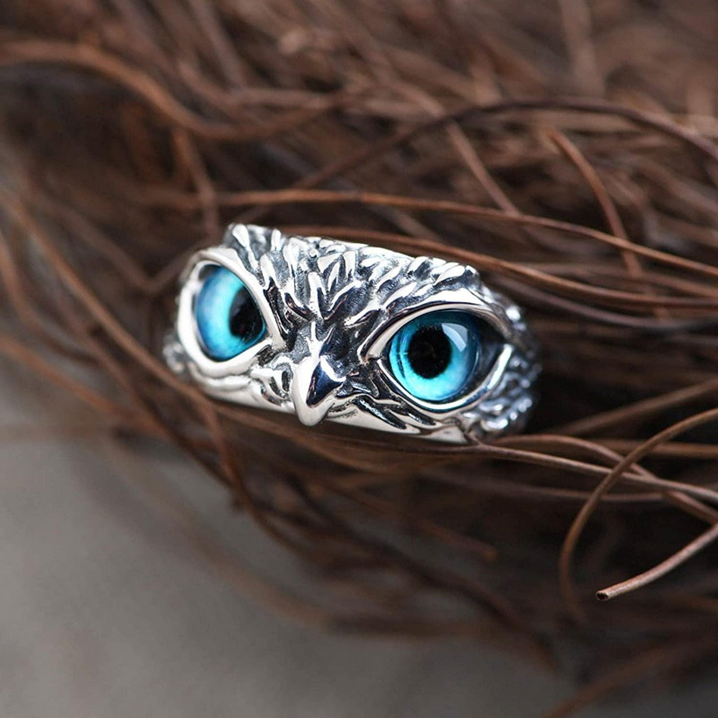 Blue Aura Owl Ring