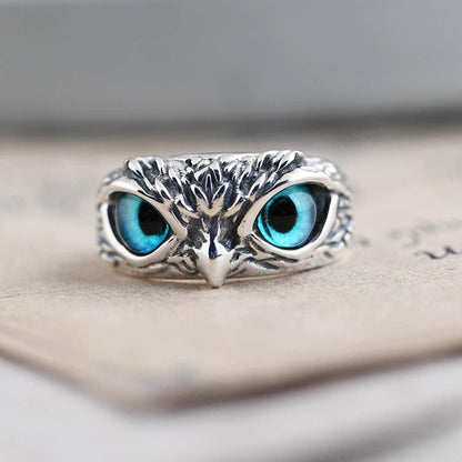 Blue Aura Owl Ring