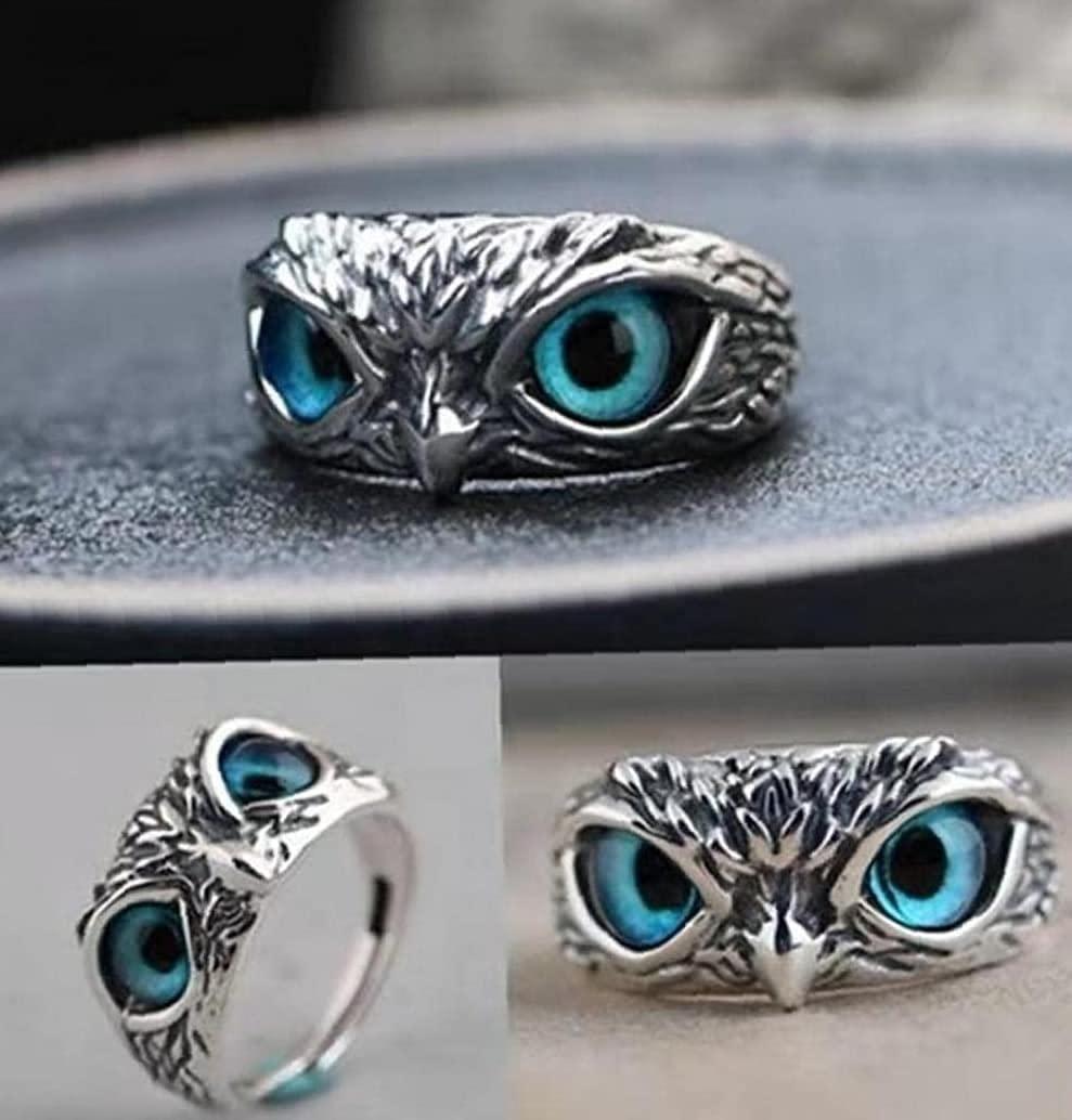 Blue Aura Owl Ring